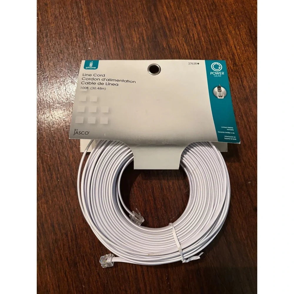 Power Gear by Jasco 100ft Telephone Line Cord White RJ11 Modular Cable 27638
